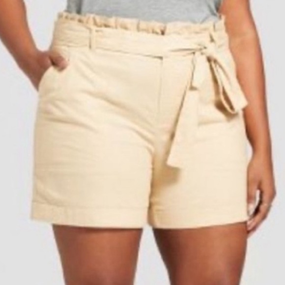 Ava + Viv Women Shorts Size 18 Khaki Cotton Linen Relax Fit High Waist Preppy - Picture 1 of 16